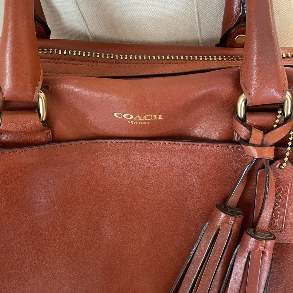 Coach Brown Leather Satchel with Tassel - Picture 3 of 16